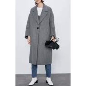 Zara Gray Oversized Wool Long Coat Size S